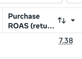 Ads Manager: Purchase ROAS 7.38